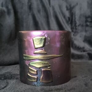 Lovely Fused Glass Iridescent Purple and Gold Candle Front Display Made Canada